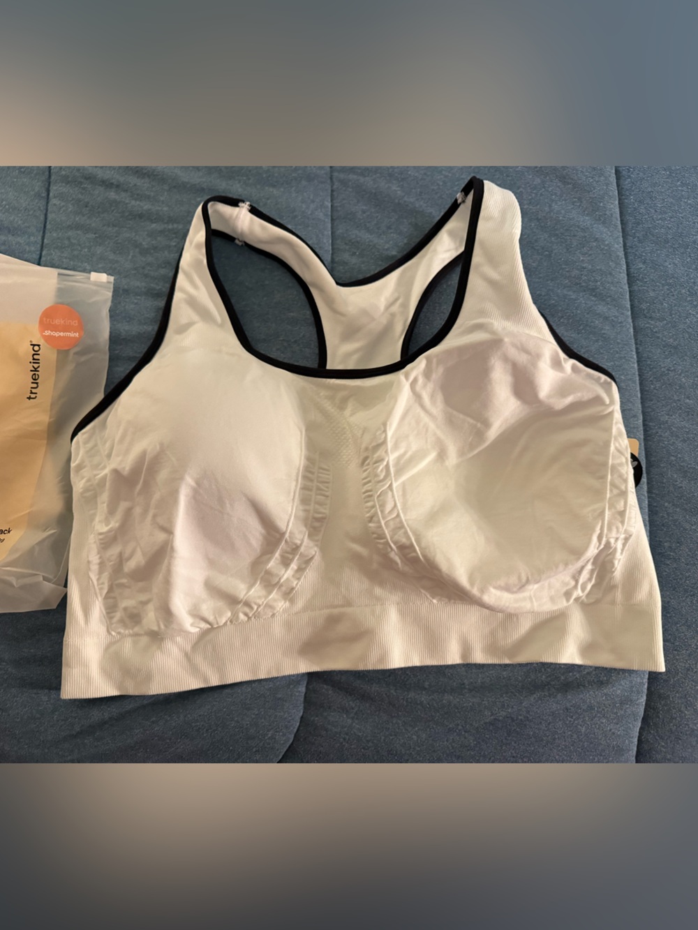 Shapermint Truekind White Padded Racerback Sports Bra with Black Trim